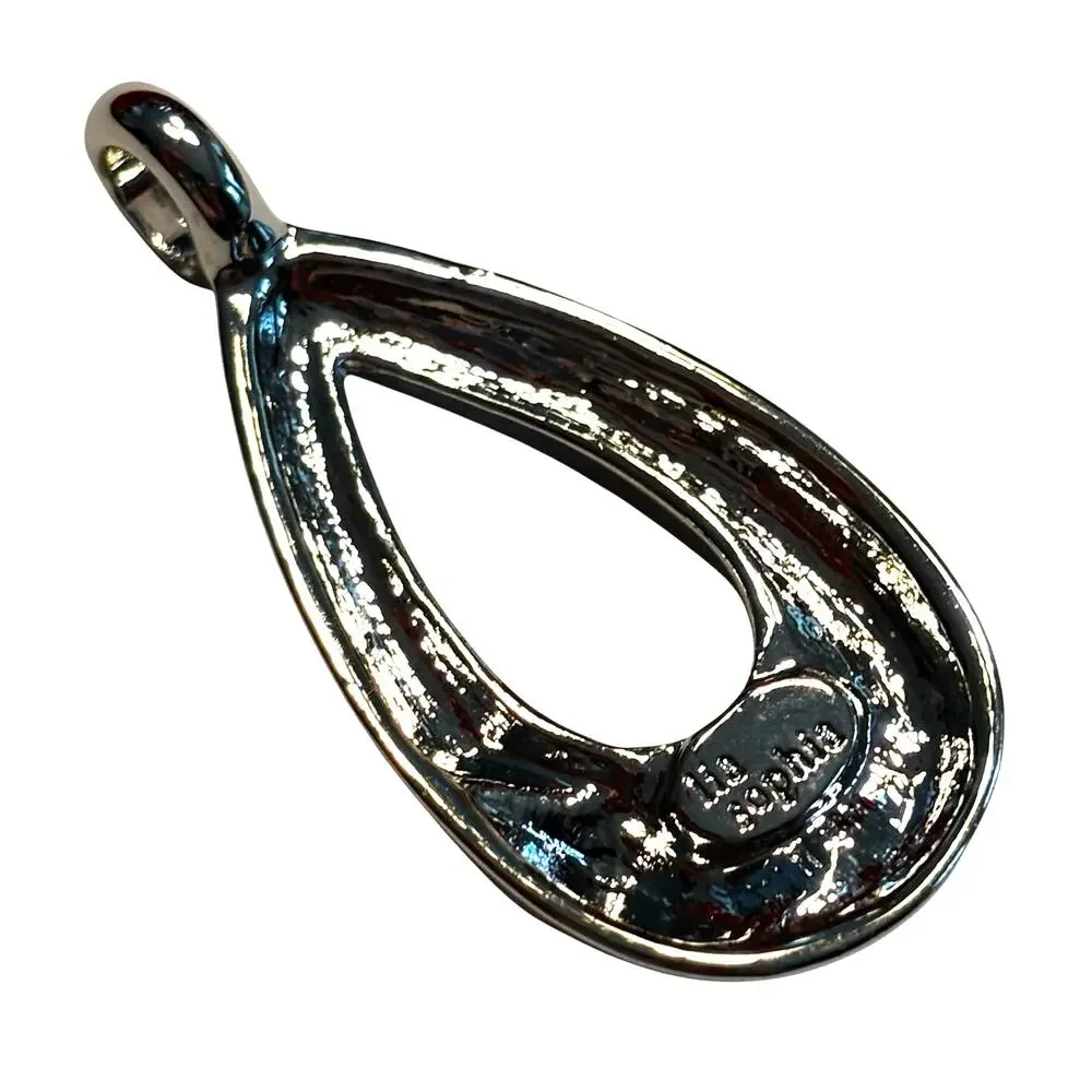 Lia Sophia oval shape silver pendant teardrop with gray swirl enamel details